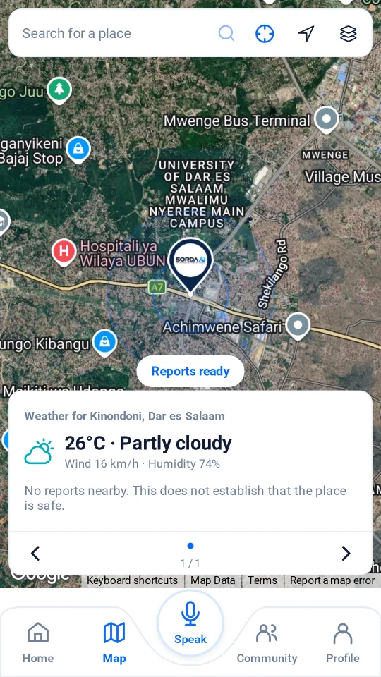 Map of nearby reports in Dar es Salaam